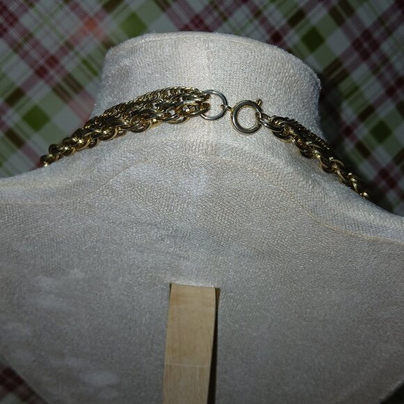 Gold Tone Layered Chains Vintage Necklace Costume Jewelry #106 - Picture 5 of 13